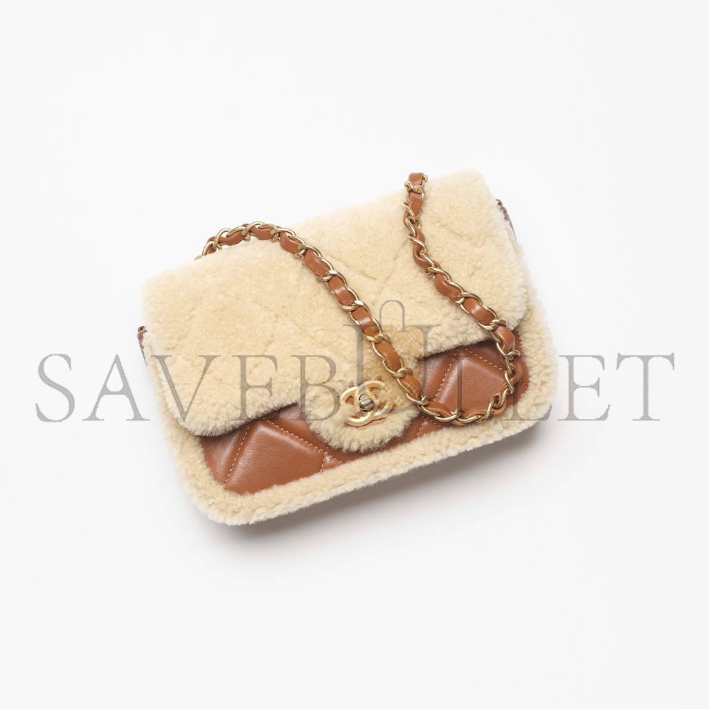 CHANEL SHEARLING LAMBSKIN & GOLD-TONE METAL FLAP BAG AS5149 (23.5*16*7.5cm)